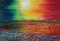 Colorful fields oil painting