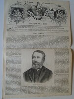 S0574  Bónis Sámuel  -Sárospatak- Szabolcs vm tb ügyész - fametszet és cikk -1867-es újság címlapja