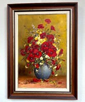 Bóna Jenő still life with poppies framed 76x56cm