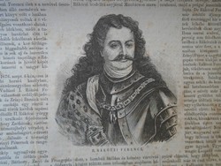 S0560  II Rákóczi Ferenc fametszet és cikk -1867-es újság  címlapján