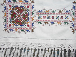 Tablecloth-macramé border richly embroidered with cross-stitch small-dense stitches 60 cm x 60 cm