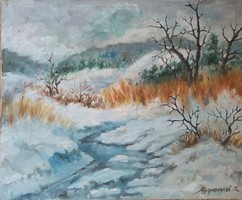 Zoltán Baranyai winter landscape - oil / canvas painting