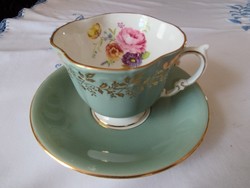 A green English porcelain coffee/tea cup and saucer by Aynsley