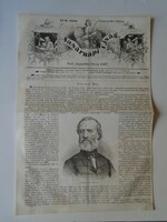 S0582  Perczel Mór  tábornok   - fametszet és cikk -1867-es újság címlapja