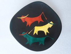 Retro Bodrogkeresztúr ceramic bull wall plate