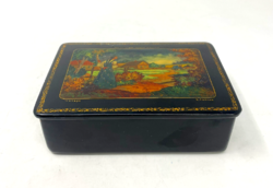 Vintage retro signed Russian hand painted wooden lacquer box, box, gift box, jewelry holder cz