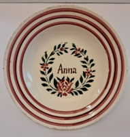 Anna inscription, folk Hólloháza ceramic decorative plate