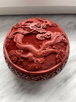 Antik gyönyörű Kinai valódi Cinober sárkányos éjszertartó.
