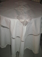 Wonderful handmade crochet insert with lacy crochet edge antique elegant oval linen tablecloth