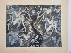 Bela Tassy's 'Csodaszarvas' copper etching - signed, 50/32, 1974