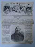 S0623 Kállay Ferenc of Nagykálló, language historian of Debrecen, woodcut and article - 1861 newspaper front page