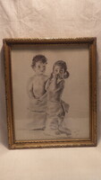Children's pair of beautiful marked graphics framed