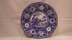 Antique blue and white marked porcelain oriental scene wall plate