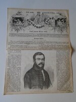 S0589 gábor klauzál - Csongrád - minister of the Deák government woodcut and article - 1861 newspaper front page