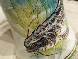 Stoneware jug, kitchen storage - with catfish motif