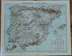 "Spanyolország és Portugália térképe" térkép melléklet a Pallas lexikonból cca 1900