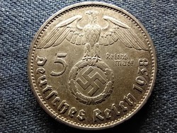 Germany Swastika .900 Silver 5 Imperial Marks 1938 a (id69817)