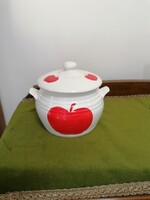 Granite pot with lid, red apple pattern