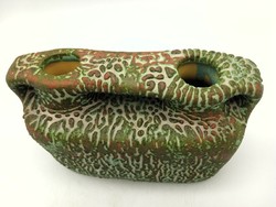 Judit Bártfay applied art ceramic vase, twin vase, with exciting glaze, 12 cm high, 20 cm wide