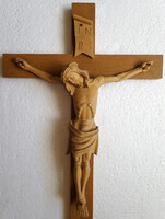 Nagy méretű 70 cm-es fa kereszt faragott feszület faragás fafaragás Jézus Krisztus Corpus Korpusz