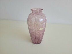 Retro Karcagi Berekfürdői repesztett fátyolüveg mid century üveg váza