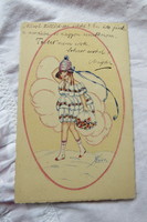 Art deco grafikus képeslap, Kurt művészlap kislány virágokkal 1924