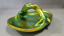 Zsolnay eozin glazed dragon-lizard offering