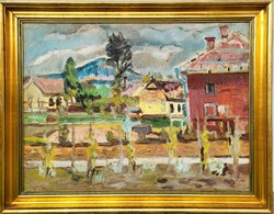 Mihály Schéner's (1923 - 2009) picture gallery painting of the Danube bend landscape with original guarantee!