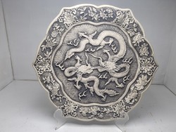 Richly decorated porcelain effect resin plate with Chinese dragon - 51607