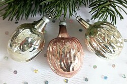Old glass Christmas tree ornament walnut 5cm 3pc/pc