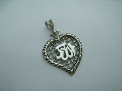 Heart silver pendant with oriental writing