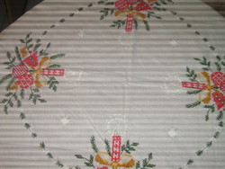 Beautiful Christmas cross-stitch embroidered tablecloth
