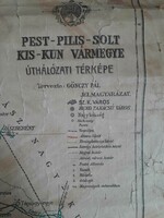Ritka darab! Pest-Pilis-Solt Kis-Kun vármegye úthálózati térképe