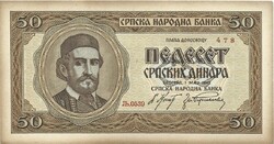 50 dinár 1942 Szerbia hajtatlan aUNC