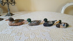 Hand-painted, carved wooden duck family