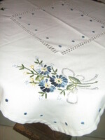 Beautiful blue floral hand embroidered azure tablecloth