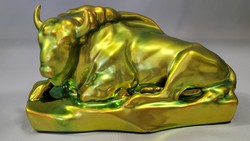 Zsolnay eosin glazed reclining bison, bull