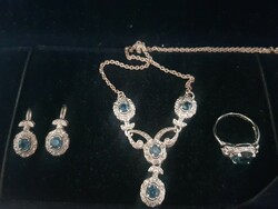Very beautiful and elegant silver blue sapphire jewelry set necklace, earrings and ring