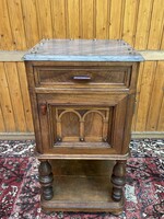 Antique tin German marble flat carved bedside table