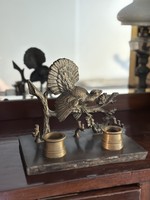 Bronze bird inkwell on a marble base