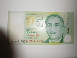 Szingapúr 5 dollár 2023 UNC Polimer
