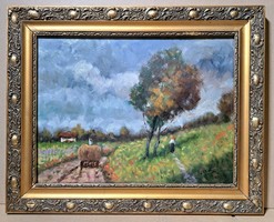 Landscape oil painting in a nice frame - marked Palla