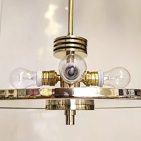 Art deco - streamlined 4-burner copper chandelier renovated - milk glass disc