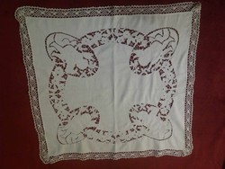 Old, madeira embroidered, angelic tablecloth, 67x64