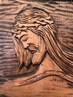 Wood carving of Christ, church mural, plaque
