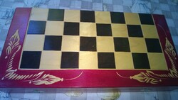 Chess and backgammon game in a carved wooden box, new board 45x45 cm