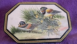 Antique lacquer box with birds, lacquered wood gift box 1. (M4140)