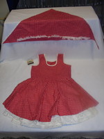 Old, fairy red and white polka dot little girl dress with double ruffled bottom dress, shawl - red dress costume