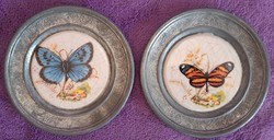 Miranikonak Pillangós fajansz betétes ón tányér, falidísz (M4135)