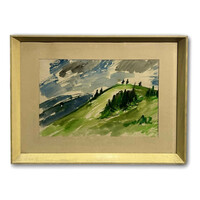 Ilona M. Szűcs (1925- ) Transylvanian pines - gallery work /watercolor cardboard/ (invoice provided)